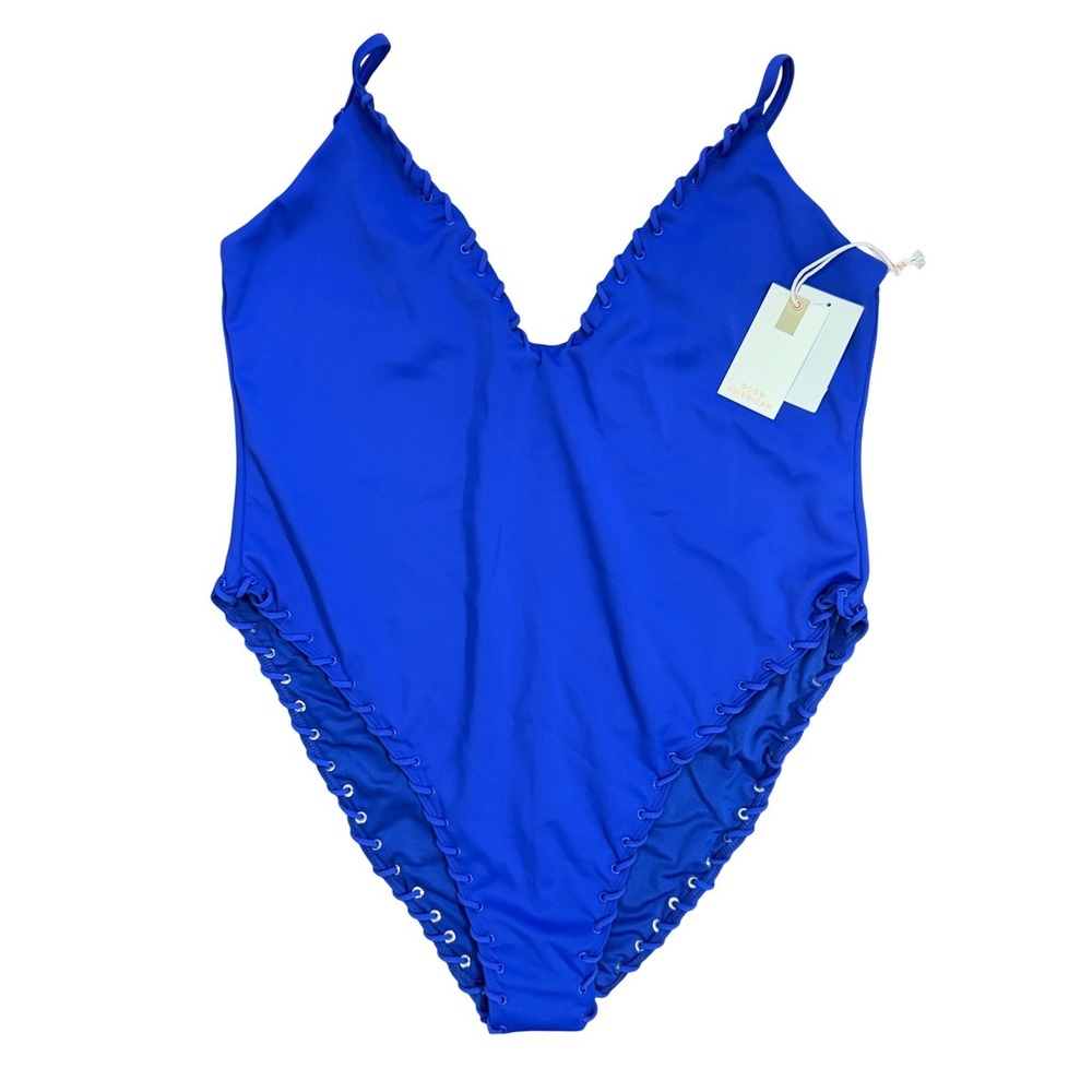 Good American Capri Blue Lace Up One Piece Swimsuit GSW0944 5XL‎ NWT